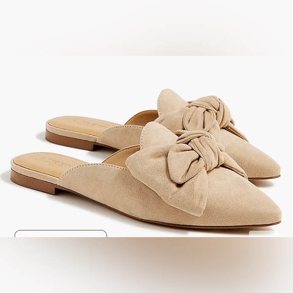 J. Crew Shoes - J.CREW Sueded Bow Mules Womens Beige Fabric Slip On Flat Shoes Size 7.5